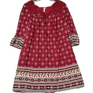 open lace back dress Burgundy Red Flared Mini Camellia Dress – SABO main image 1